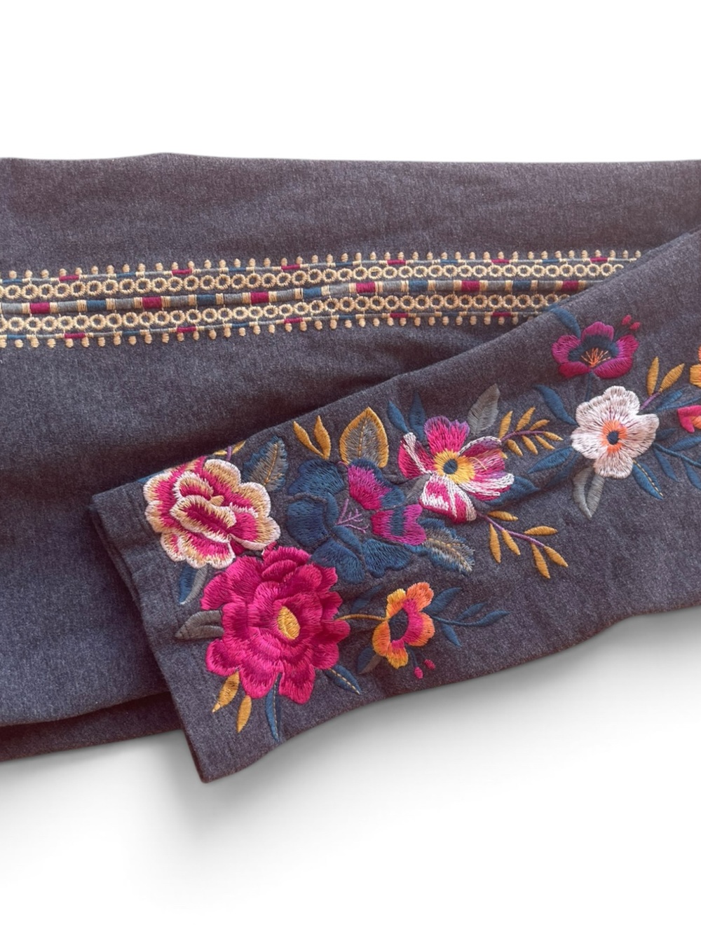 Johnny Was Embroidered Floral Leggings Gray Stretch Cotton - Picture 7 of 7